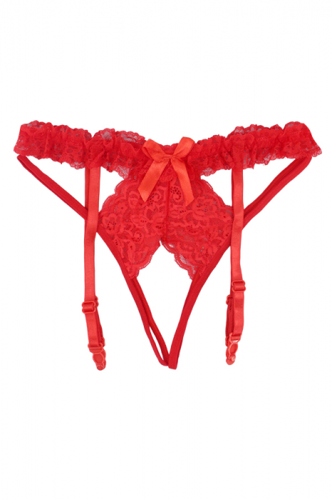 Chiloti sexy cu dantela si portjartier DZK-9967rosu [2]