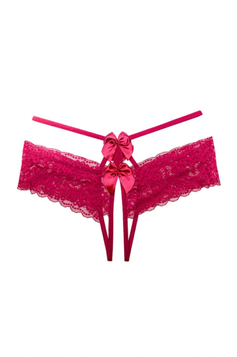 Chiloti sexy decupati, cu dantela si funda decorativa din satin LH2323visiniu [1]
