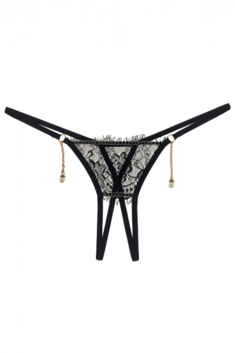 Chiloti sexy tanga din dantela accesorizati cu margele LH2222negru [2]