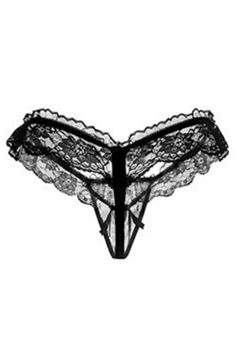 Chiloti sexy tanga din dantela accesorizati cu margele si fundita LH2064 [2]