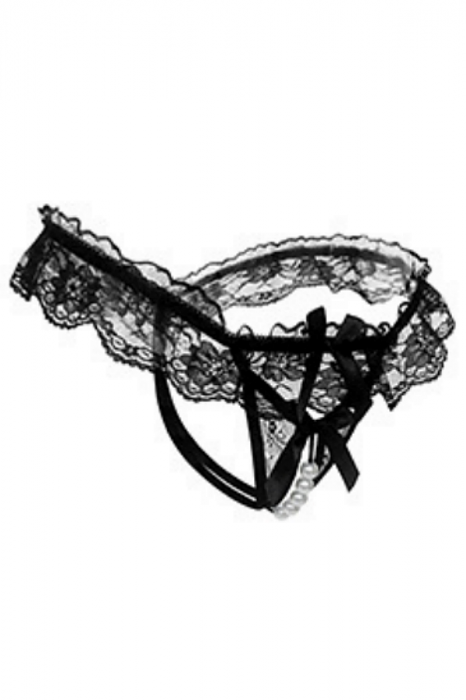 Chiloti sexy tanga din dantela accesorizati cu margele si fundita LH2064 [3]