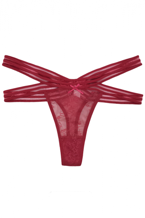 Chiloti sexy tanga cu accente dantela si benzi rafinate 87481rosu [3]