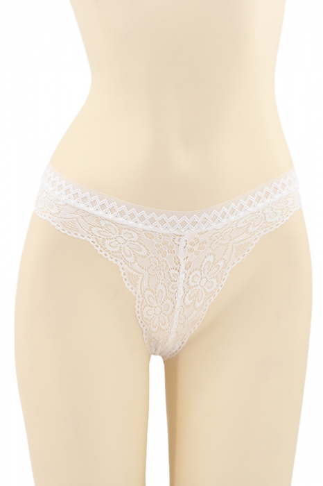 Chiloti sexy brazilieni cu dantela si decupaj in zona feselor DZK-2401alb [1]