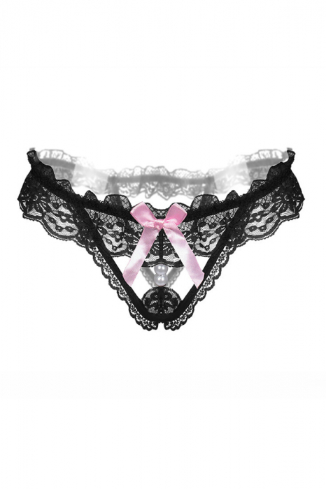 Chiloti sexy tanga cu dantela, accesorizati cu margele LH2172negru [1]