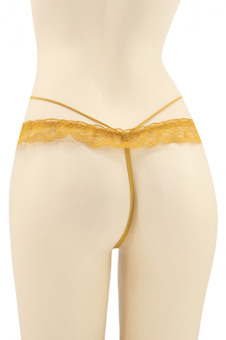Chiloti sexy tanga cu dantela brodata si aplicatie metalica DZK-1790galben [2]