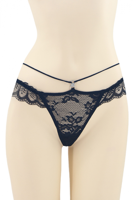 Chiloti sexy tanga cu dantela brodata si aplicatie metalica DZK-1790negru [1]