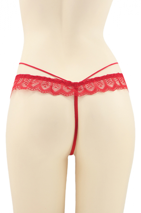 Chiloti sexy tanga cu dantela brodata si aplicatie metalica DZK-1790rosu [2]