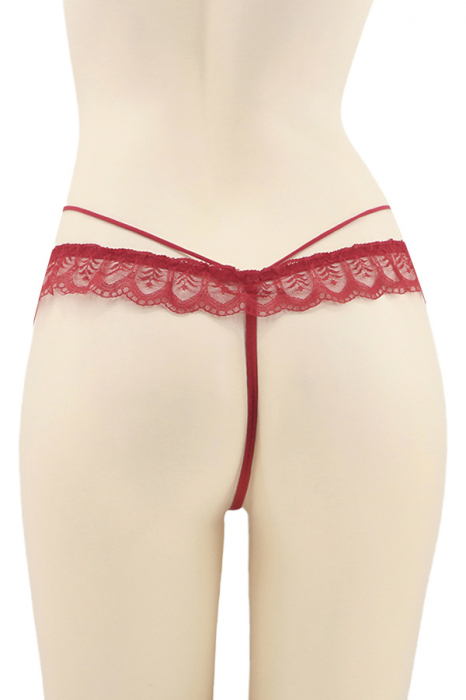 Chiloti sexy tanga cu dantela brodata si aplicatie metalica DZK-1790visiniu [2]