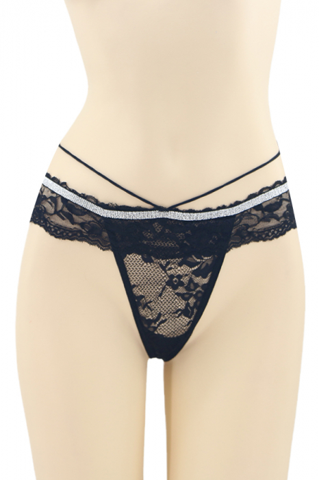 Chiloti sexy tanga cu dantela si banda stralucitoare DZK-2173negru [1]