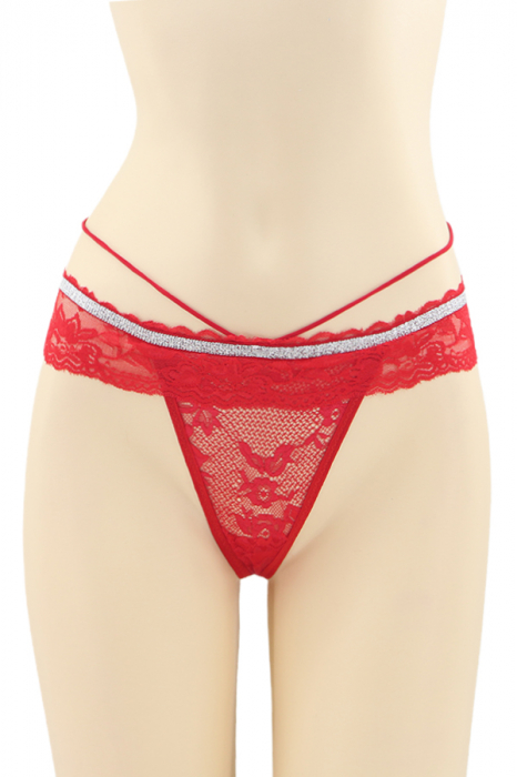 Chiloti sexy tanga cu dantela si banda stralucitoare DZK-2173rosu [1]