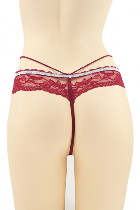 Chiloti sexy tanga cu dantela si banda stralucitoare DZK-2173visiniu [2]