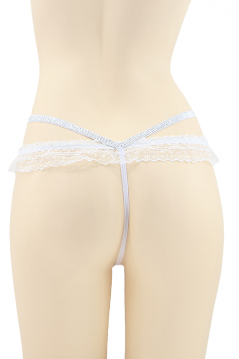 Chiloti sexy tanga cu benzi sclipitoare DZK-2204alb [2]