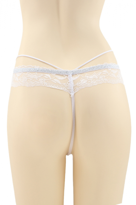 Chiloti sexy tanga cu dantela si banda stralucitoare DZK-2173alb [2]