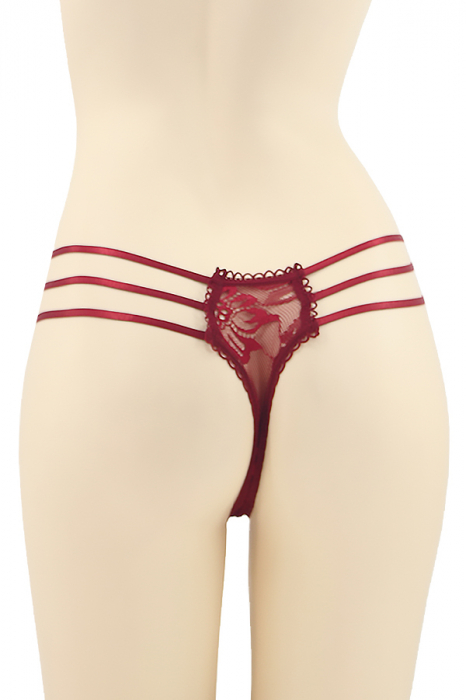 Chiloti sexy tanga cu dantela si benzi elastice DZK-1601visiniu [2]