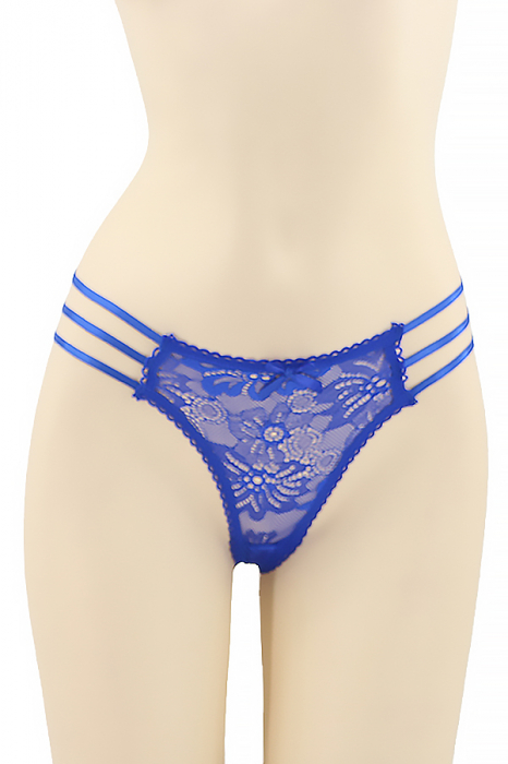 Chiloti sexy tanga cu dantela si benzi elastice DZK-1601albastru [1]