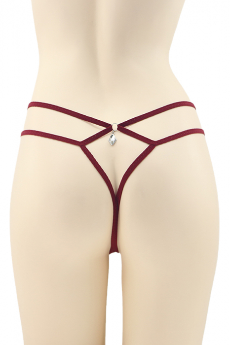 Chiloti sexy tanga cu funda si pandantiv decorativ DZK-2037visiniu [2]