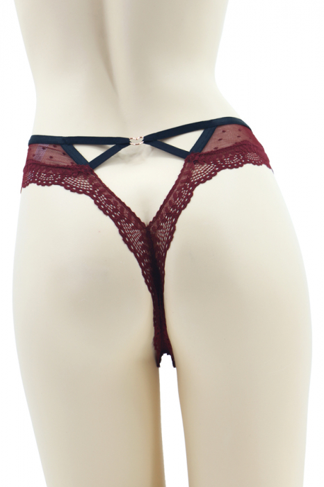 Chiloti sexy tanga cu insertii dantela si decupaje la spate MFF231rosu [2]