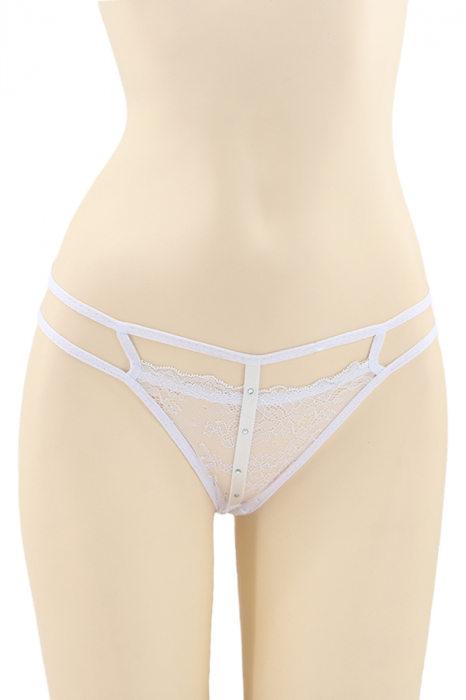 Chiloti sexy tanga cu insertii dantela si strasuri decorative DZK-2162alb [1]