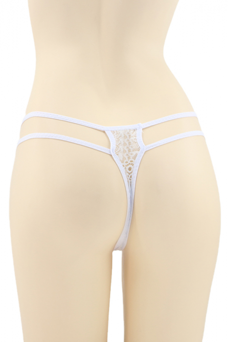 Chiloti sexy tanga cu insertii dantela si strasuri decorative DZK-2162alb [2]