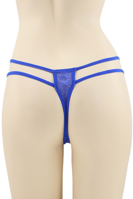 Chiloti sexy tanga cu insertii dantela si strasuri decorative DZK-2162albastru [2]
