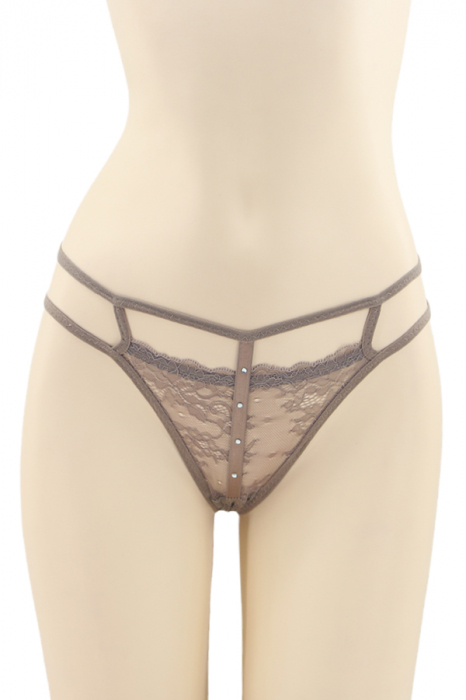 Chiloti sexy tanga cu insertii dantela si strasuri decorative DZK-2162maro [1]