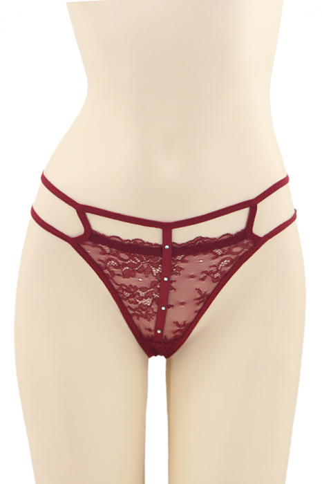 Chiloti sexy tanga cu insertii dantela si strasuri decorative DZK-2162visiniu [1]