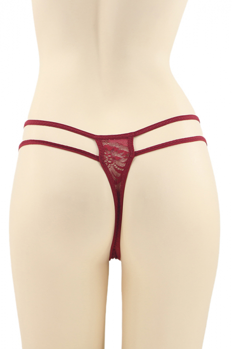 Chiloti sexy tanga cu insertii dantela si strasuri decorative DZK-2162visiniu [2]