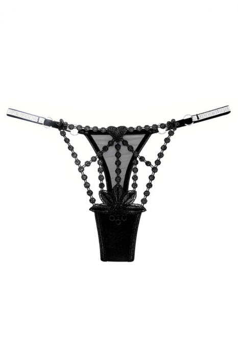 Chiloti sexy tanga decupati, cu aplicatie dantela brodata LH2321negru [1]