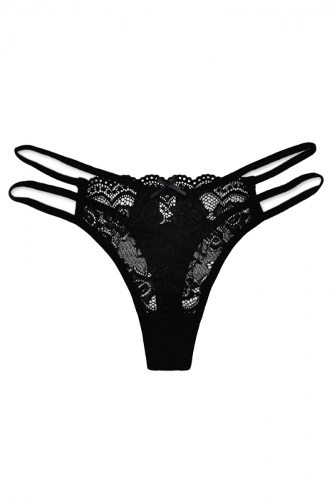 Chiloti sexy tanga, decupati cu accente dantela 87467negru [3]