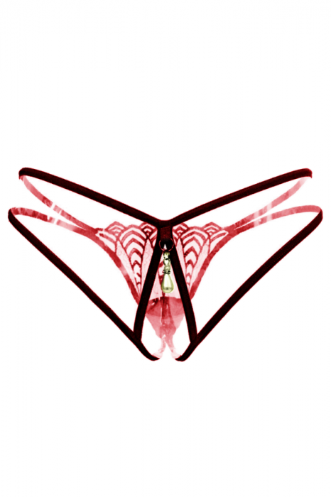 Chiloti sexy tanga decupati cu accente de dantela LH2245visiniu [3]
