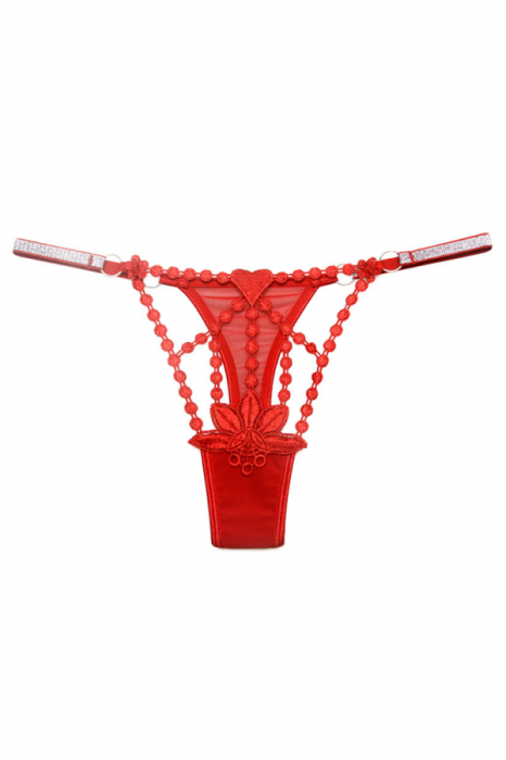 Chiloti sexy tanga decupati, cu aplicatie dantela brodata LH2321rosu [1]