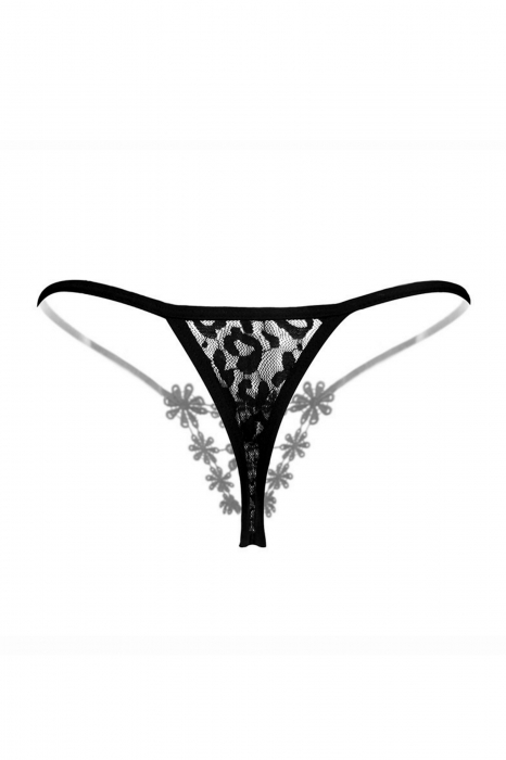 Chiloti sexy tanga decupati cu broderie si motiv floral LH2170negru [2]