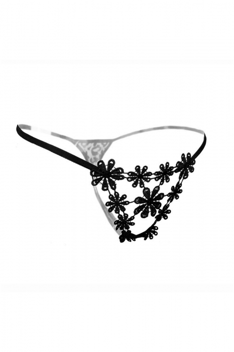 Chiloti sexy tanga decupati cu broderie si motiv floral LH2170negru [3]