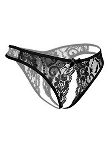 Chiloti sexy tanga decupati cu dantela si fundita LH2184negru [3]