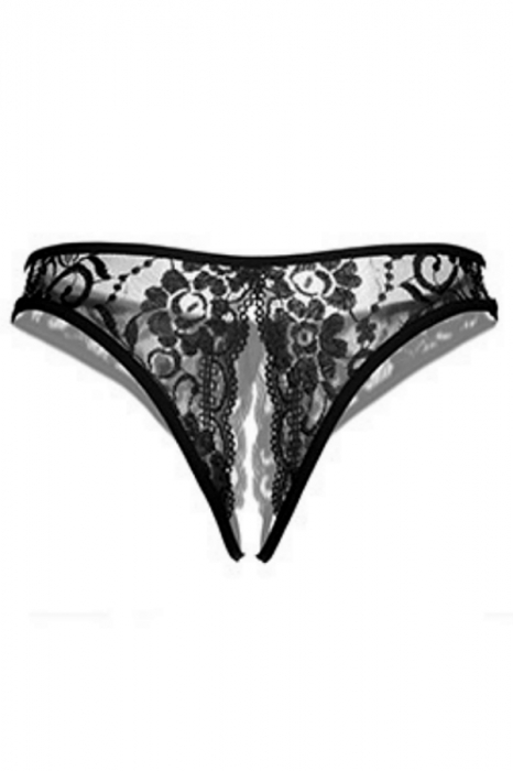 Chiloti sexy tanga decupati cu dantela si fundita LH2184negru [2]