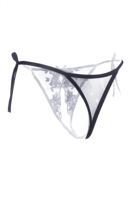 Chiloti sexy tanga decupati, cu broderie si motiv floral LH3039negru [2]