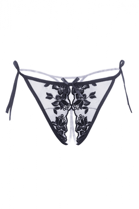 Chiloti sexy tanga decupati, cu broderie si motiv floral LH3039negru [1]