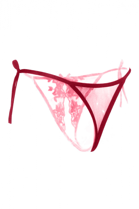 Chiloti sexy tanga decupati, cu broderie si motiv floral LH3039visiniu [2]