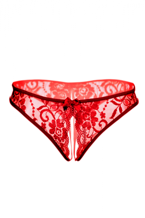 Chiloti sexy tanga decupati cu dantela si fundita LH2184rosu [1]