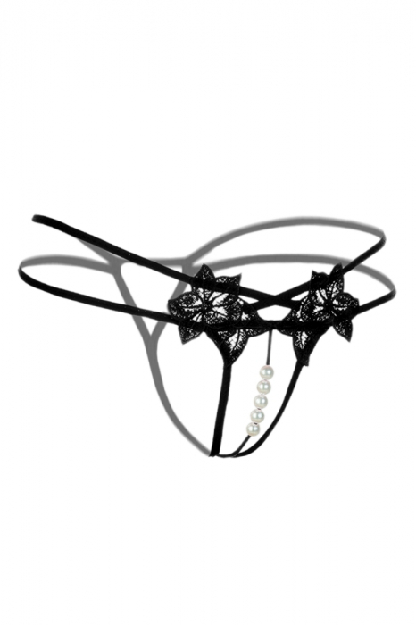Chiloti sexy tanga, decupati accesorizati cu margele LH2149negru [3]