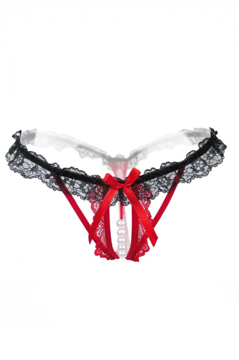 Chiloti sexy tanga, decupati cu margele YML3062rosu [2]