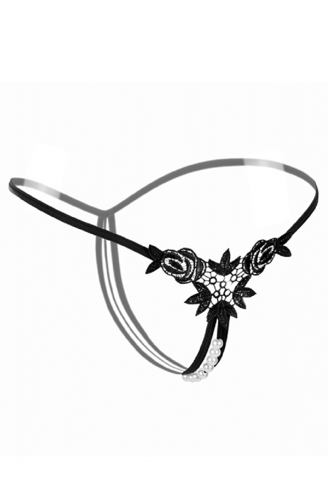 Chiloti sexy tanga, decupati cu margele LH2145negru [3]