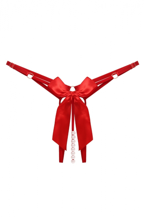 Chiloti sexy tanga decupati, cu perle si funda decorativa cu aspect satin LH2295rosu [1]
