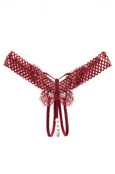 Chiloti sexy tanga decupati, model cu broderie fluture si perle LH2278visiniu [1]