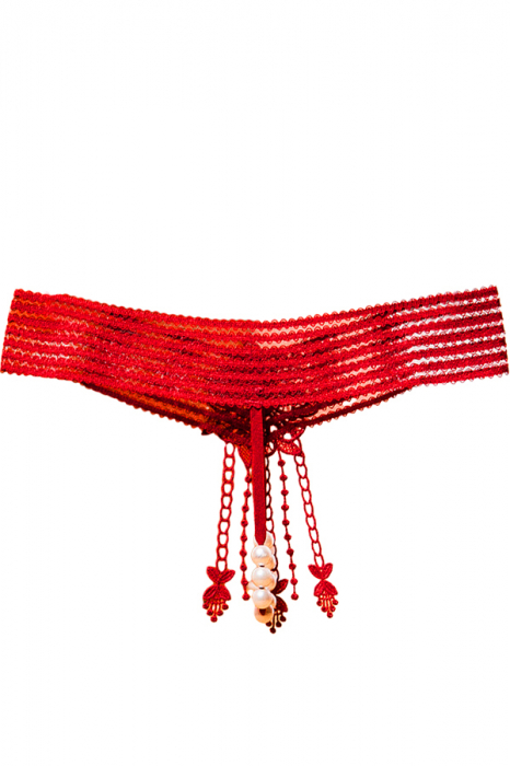 Chiloti sexy tanga decupati, model cu broderie si margele LH2277rosu [2]