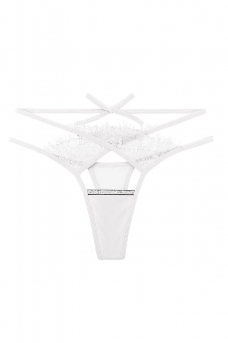Chiloti sexy tanga decupati, model cu insertii dantela LH2308alb [1]