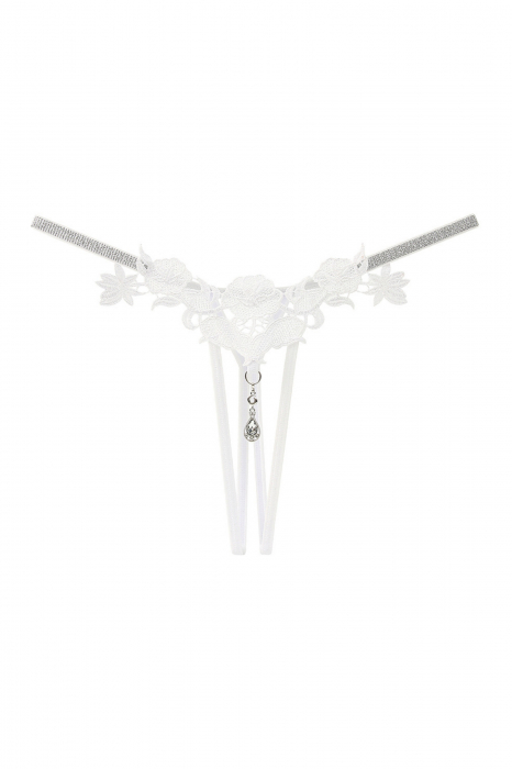 Chiloti sexy tanga decupati, model floral cu pandantiv decorativ LH2309alb [1]