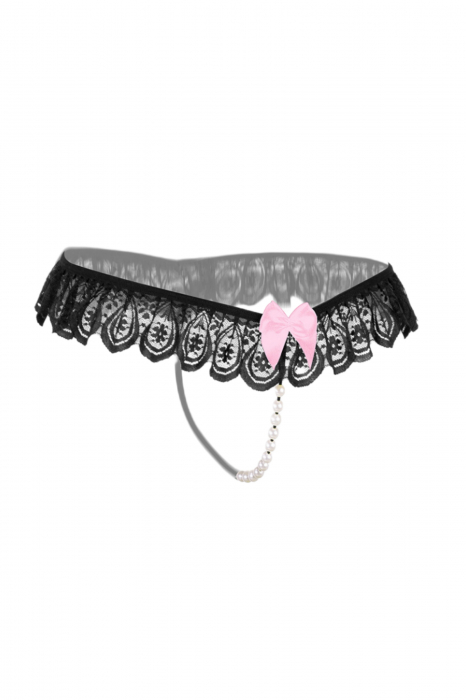 Chiloti sexy tanga decupati, accesorizati cu perle si funda decorativa LH2165 [3]