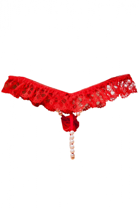 Chiloti sexy tanga decupati, model floral cu perle LH2281rosu [2]