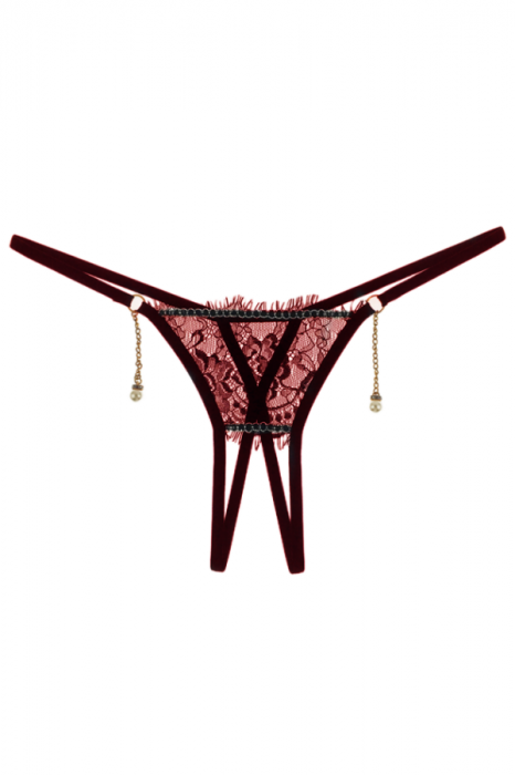 Chiloti sexy tanga din dantela accesorizati cu margele LH2222visiniu [3]